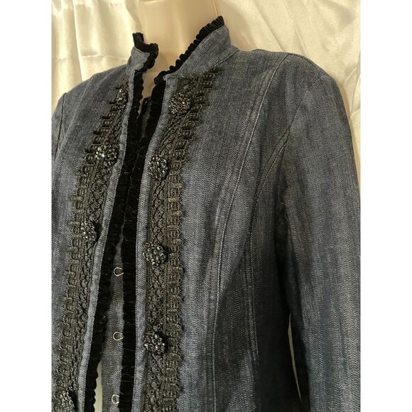INC  denim with black  embroidery jacket size L - Picture 2 of 10